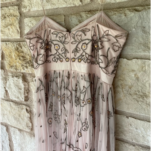 Aidan Mattox Pink Blush Embellished Beaded Floral Tea Length Dress - Picture 15 of 17